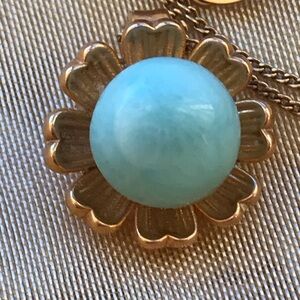 18k gold flower and larimar pendant